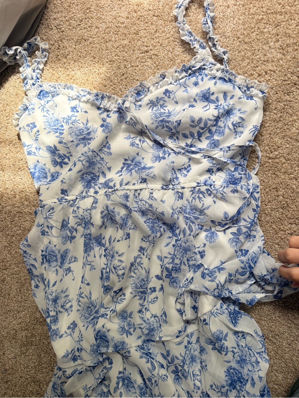 Trixxi White Dress with Blue Floral Print